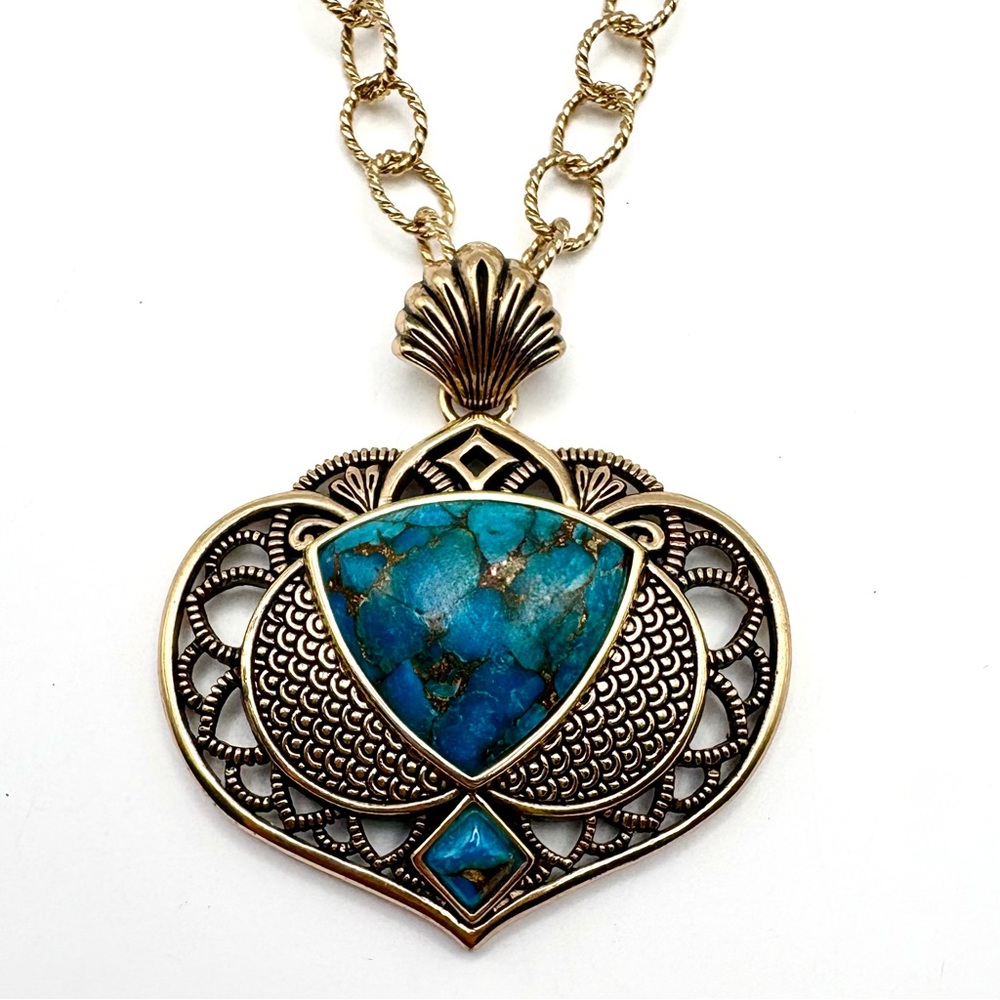 Studio Barse Natural Turquoise Southwestern Golden Bronze Pendant Necklace